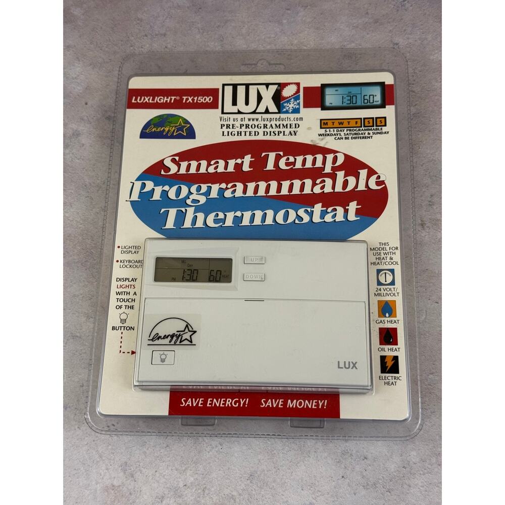LUX Smart Temp 1500 LUXLIGHT TX1500 Programmable Thermostat - NEW! SEALED!